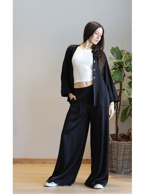 Pantalone a palazzo satinato con elastico sul retro DIECI MINUTI | FA356P3